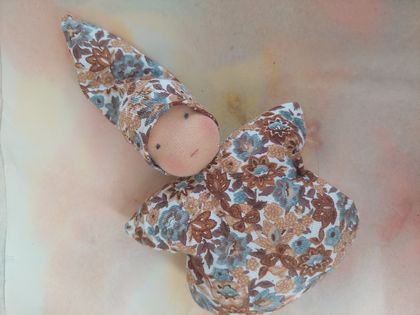 Brown and Blue Floral Pouch Doll 